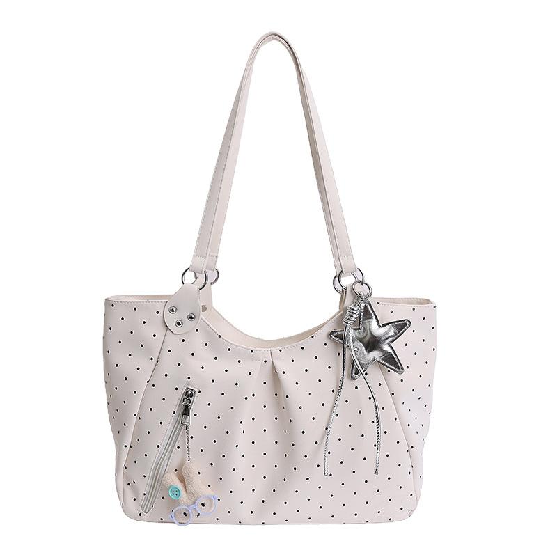 Borsa Tote a Pois Vintage da Donna Stile Coreano Grande Capacità Borsa a Spalla