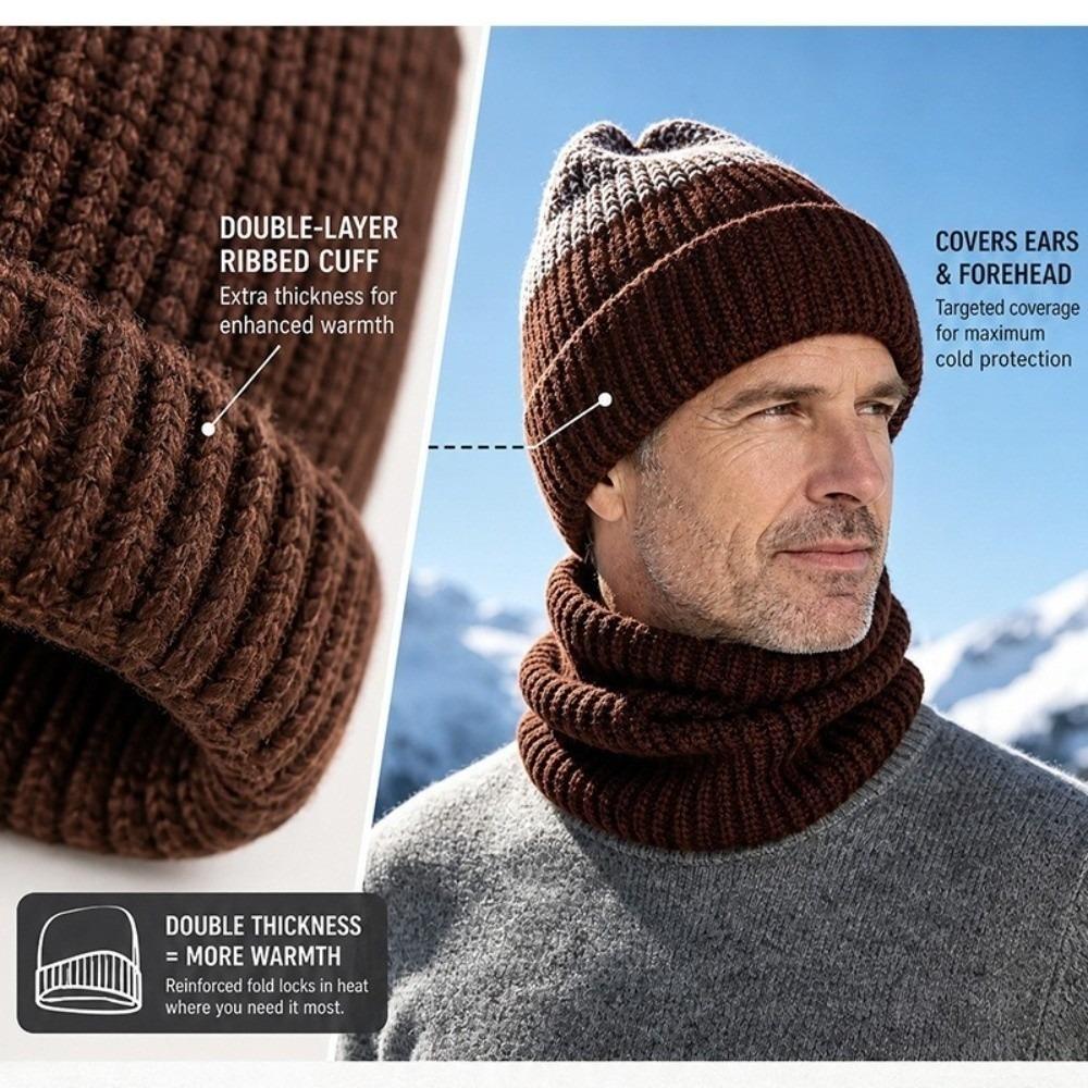 Thick Knit Neck Warmer Fleece Lined Knit Cap Soft Beanie Hat Outdoor Sports