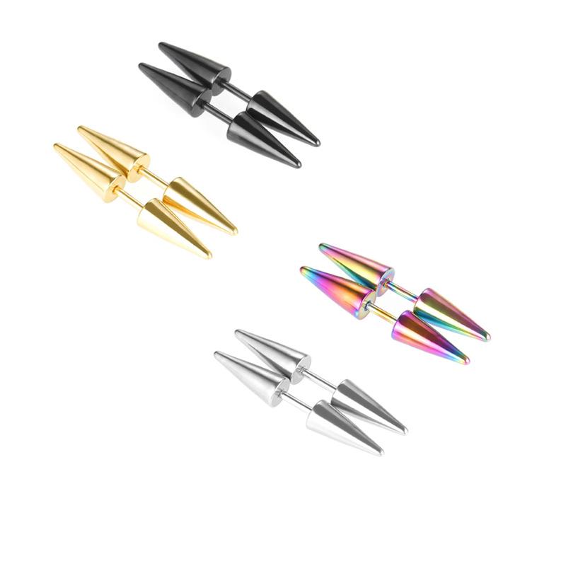 European & American Punk Dumbbell Spike Stud Earrings - Titanium Steel, Trendy Minimalist Design for Men & Women