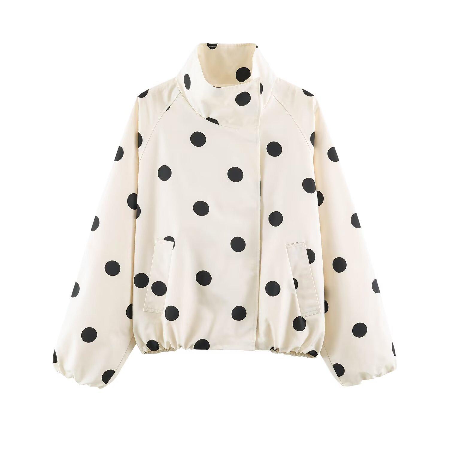 European and American women s clothing popular fashion popular high-necked fashion polka-dot jacket XS