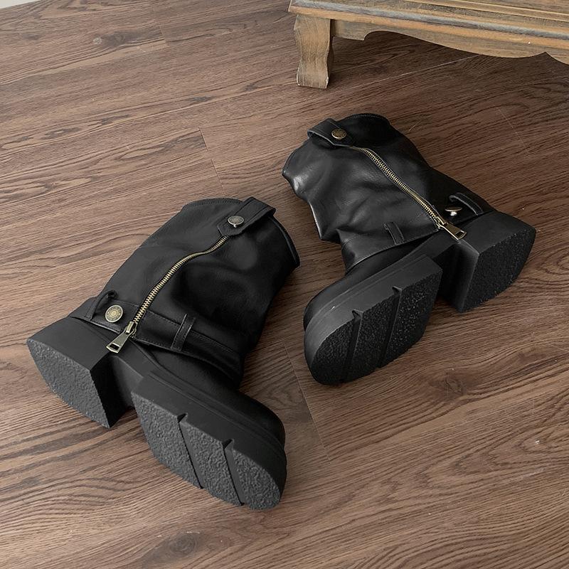 Fashion 2024 Autumn Women's Knee High Boots Western Round Toe Long Boots Women Western Shoes Chunky Heel Platform Women