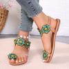 Sandals Women's Colorblock Floral Pattern Toe Post Summer Flats Sandals Beach Shoes New Clip Toe Slippers Bohemian Shoes Slides