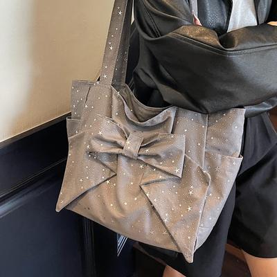Bow Large Capacity Tote Bag New Canvas Bag Large Bag Casual Commuter Bag Student Underarm Shoulder Bag for Class