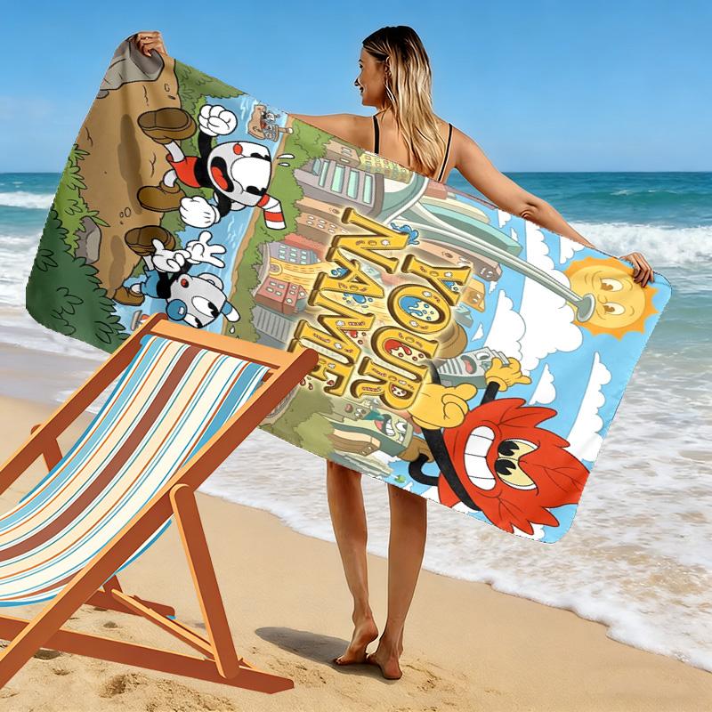 Name Custom Cuphead Game Print Beach Towel, Large Soft Quick Dry Towel for Beach Camping Swimming