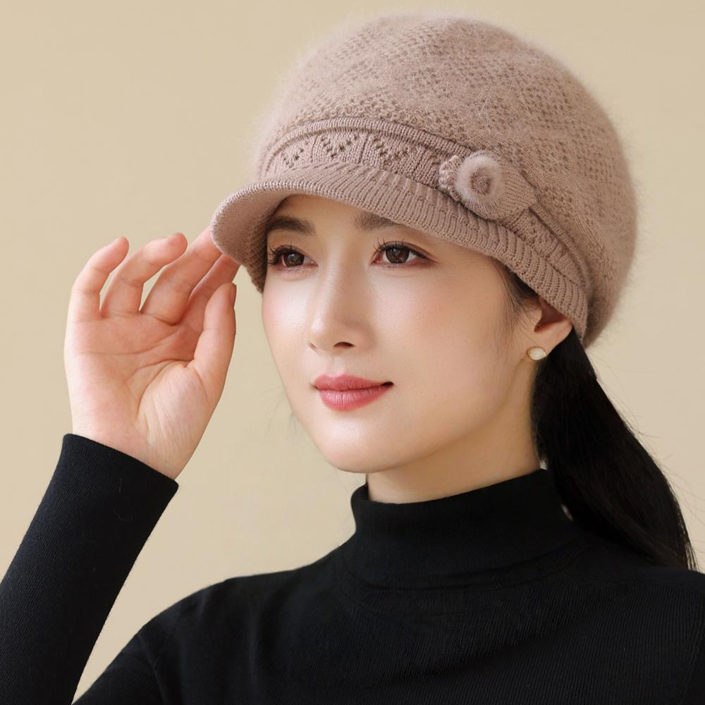 Women Winter Hat Plush Fur Lined Warm Cap For Women Casual Rabbit Fur Blend Streetwear Outdoor Fashion Knitted Hat