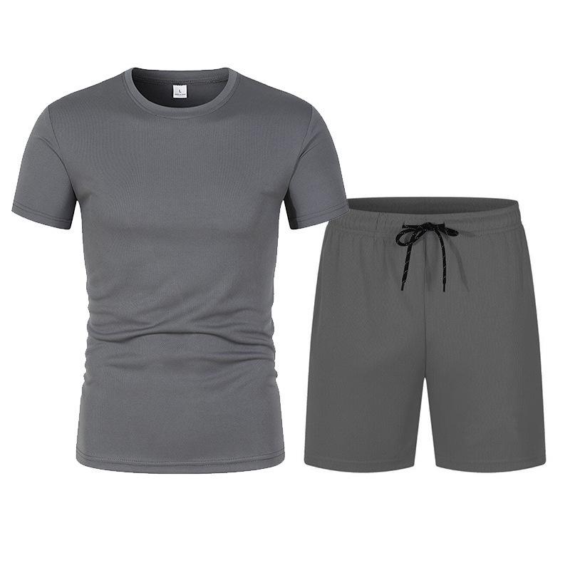 Men's Summer Mesh Basketball Set: Breathable Short Sleeve Tee + Solid Color Shorts