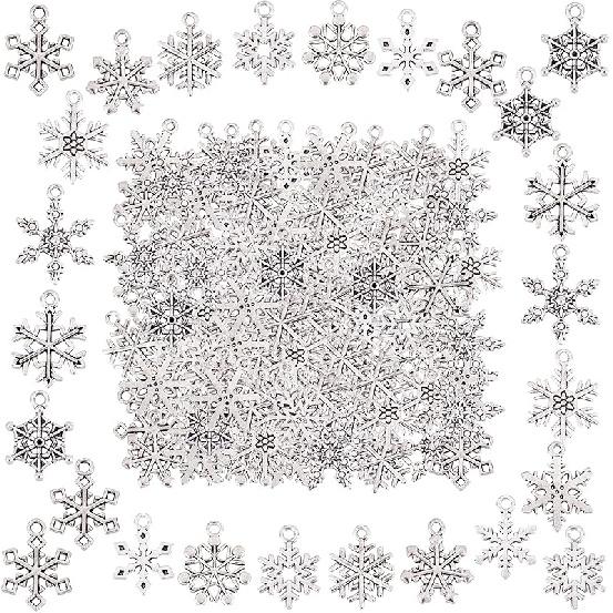 SUNNYCLUE 1 Box 36Pcs 6 Style Snow Charms Christmas Snowflake Charms Xmas Winter Rhinestone Pendants for Jewelry Making DIY Bracelet Necklace