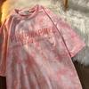 Modisches Damen-T-Shirt Buchstabenstickerei Batik-Print Kurze Ärmel Locker Geschnittene Bluse für die Arbeit
