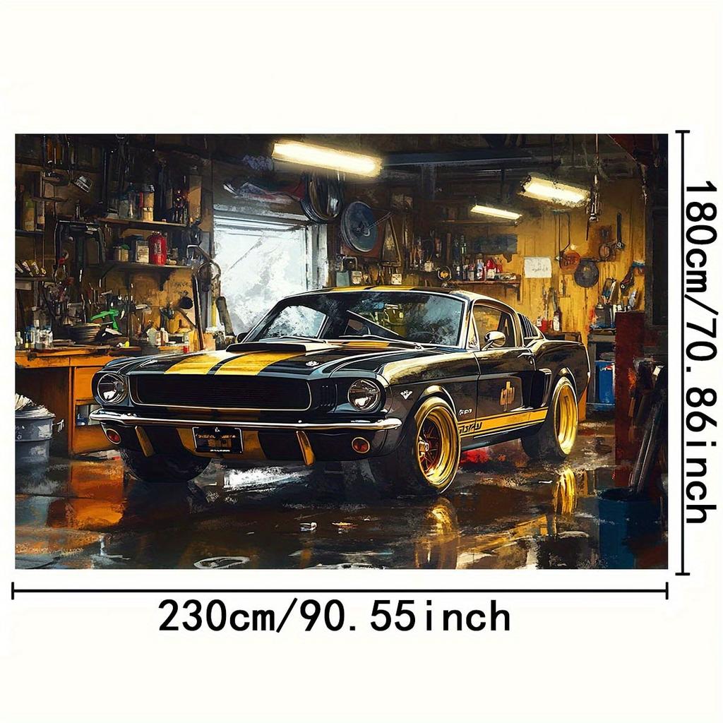 1 Piece of Retro Garage Car, Classic Sports Car Industrial Style Background Fabric, Personalized Room Wall Stunning Design