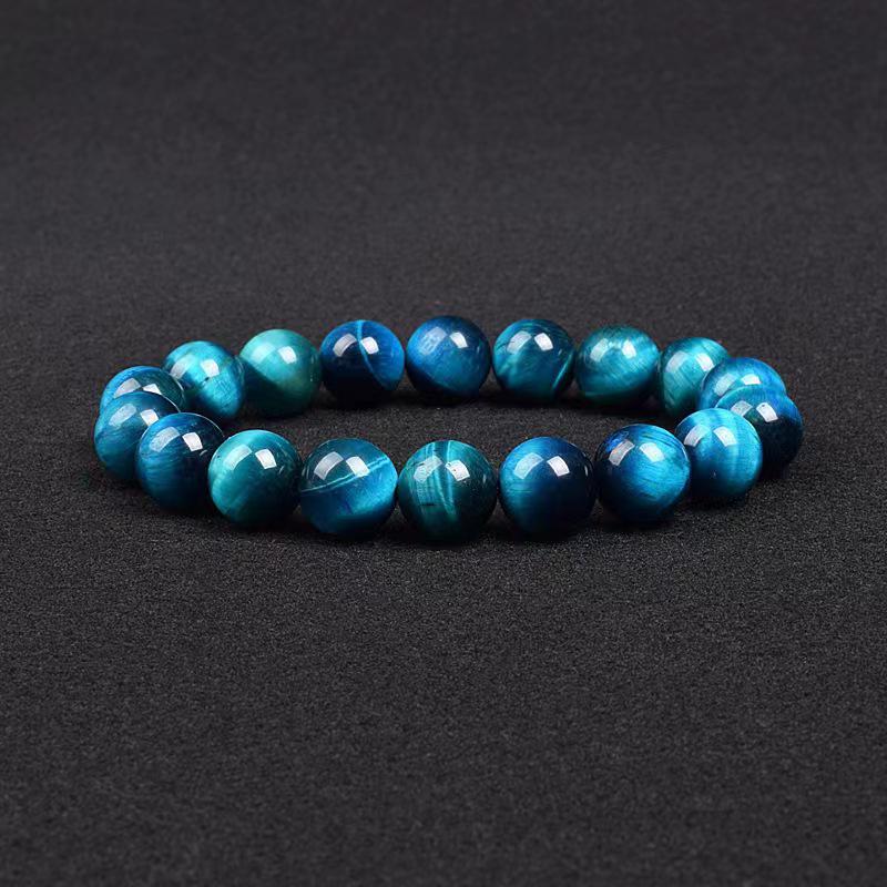 Blue Tiger's Eye Stone Men's Bracelet - Single Strand Cat's Eye Natural Hawk's Eye Stone.