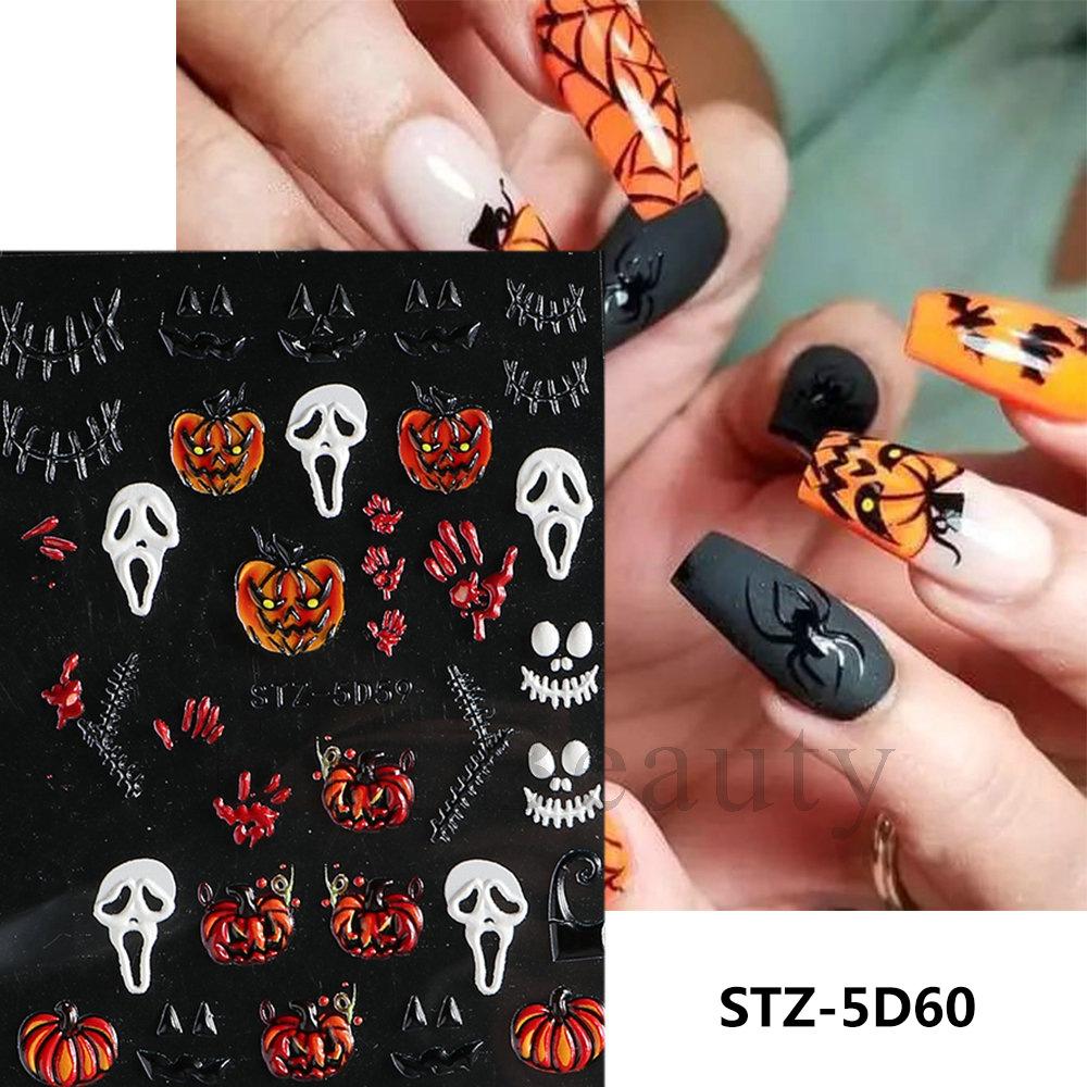 Hot selling nail art stickers ins halloween skull spider bone pumpkin nail sticker nail