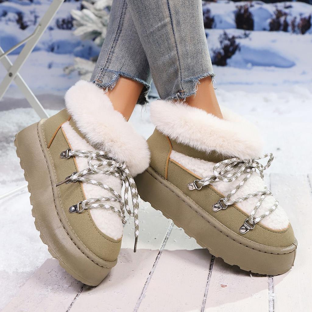 Large size thick-soled snow boots women's new winter string beaded flip short flat boots