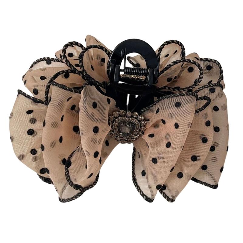 Bows Elegant Hair Claw Polkas Dots Meshes for Women and Girls Vintage Styles Hair Accessory