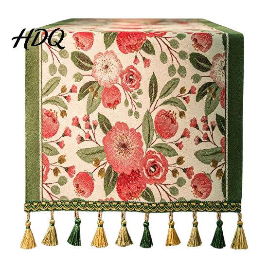 Runner da Tavola Resistente Runner Floreale Jacquard Peonia Vintage Stile Rustico Alta Qualità