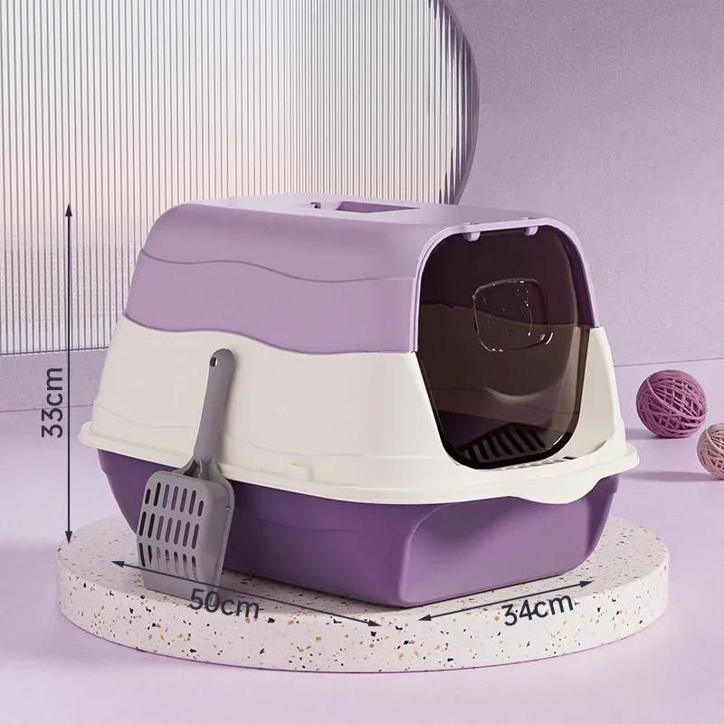 

Large Capacity Fully Enclosed Cat Litter Box - Anti-Spill Sand-Leakage Plastic Cat Sandbox Sanitary Pet Toilet Bedpan for Cats 50x34x33cm фіолетовий