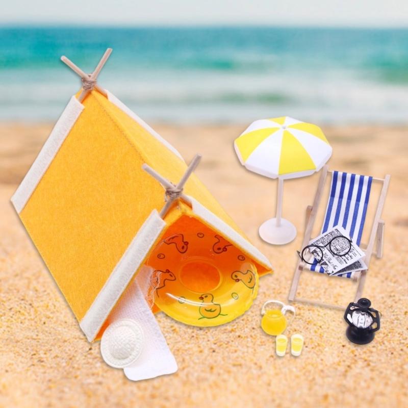 Zestaw zabawek kempingowych dla dzieci Przenośny namiot Mini ręcznik Nadmuchiwane kółka Domki dla lalek Akcesoria na zewnątrz