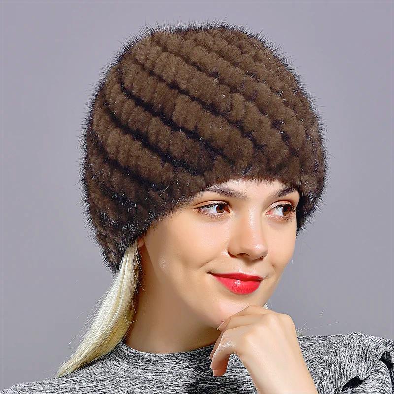 Women's Real Mink Fur Hat Fluffy Knitted Beanie, Warm Winter Cap, Fashionable Ladies Fur Hat, Black Genuine Fur