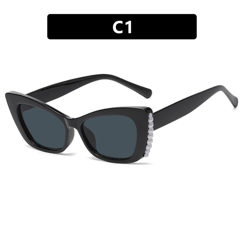 Multi-Color Options Cat Eye Pearl Decor Sunglasses with UV400 Protection for Outdoor Activities Travel Use