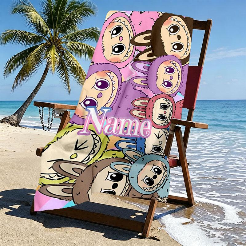 Asciugamano da Spiaggia Personalizzato con Nome e Stampa Labubu, per Viaggio Campeggio Festa in Spiaggia Decorazione per la Casa, Regalo di Compleanno per Famiglia e Amici