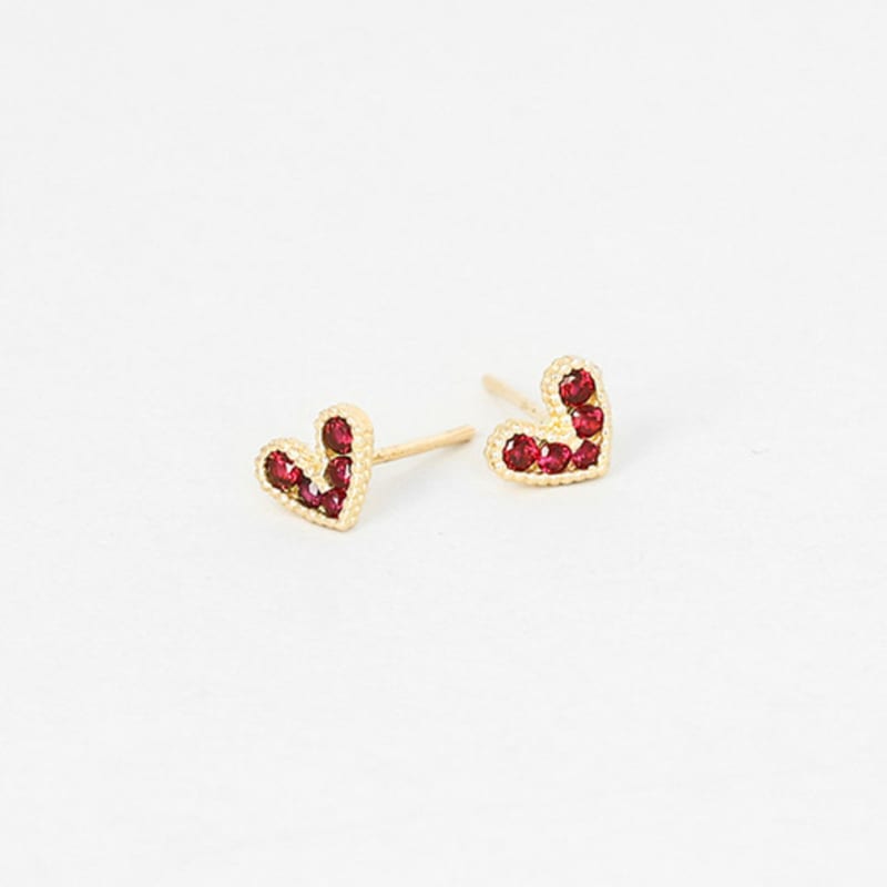 JUDY AND PAUL [14K GOLD] Ruby Red Crystal Heart Yellow Gold Earrings