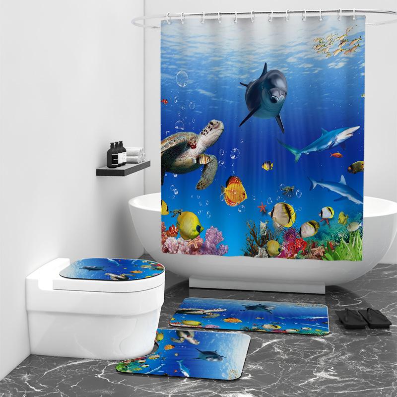 

Морское животное цифровая 3D-печать полностью полиэстер водонепроницаемая занавеска для душа коврик для пола туалетный коврик для ванной комнаты W90cm*L180cm