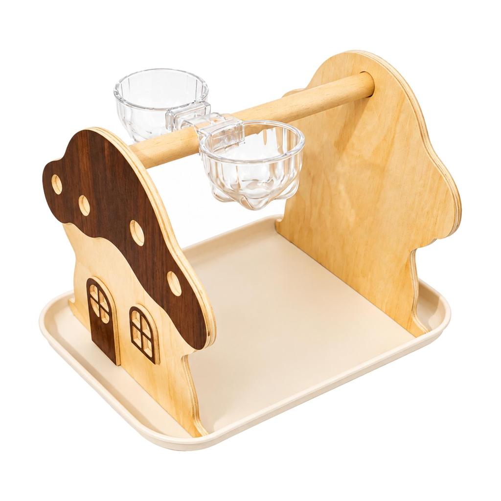 Wooden MushroomShaped Bird Stand Stable Tabletop with Catch Tray Easy to Clean for