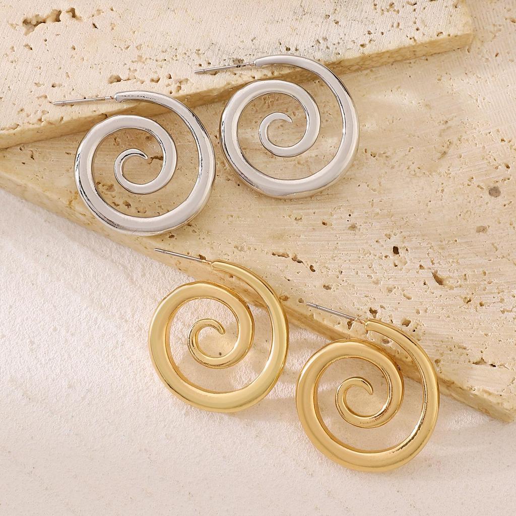 Retro Luxury Stainless Steel Rotating Circular Vortex Wire Earrings For Women