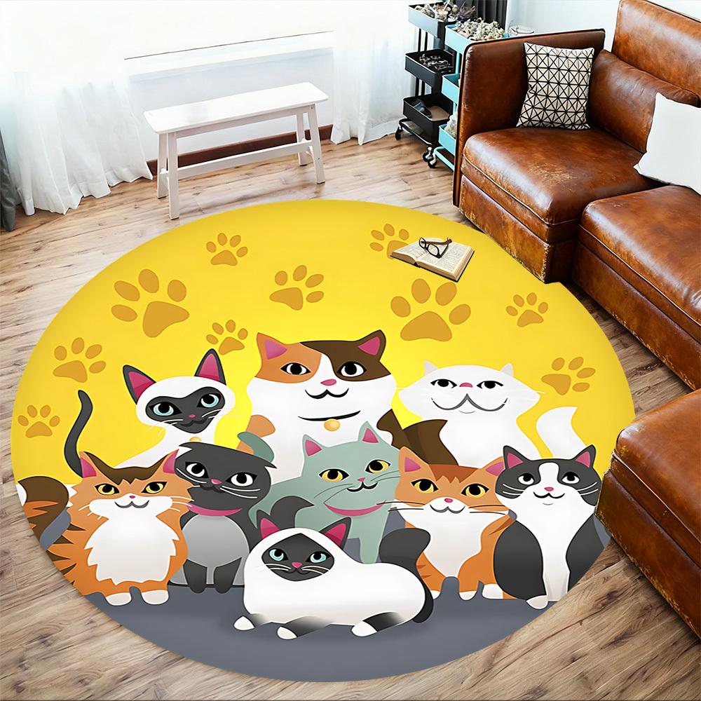 1pc Cat Paw Round Chair Mat Area Rug - Non-Slip, Floor Mat for Office, Bedroom, and Indoor Decor C1125145
