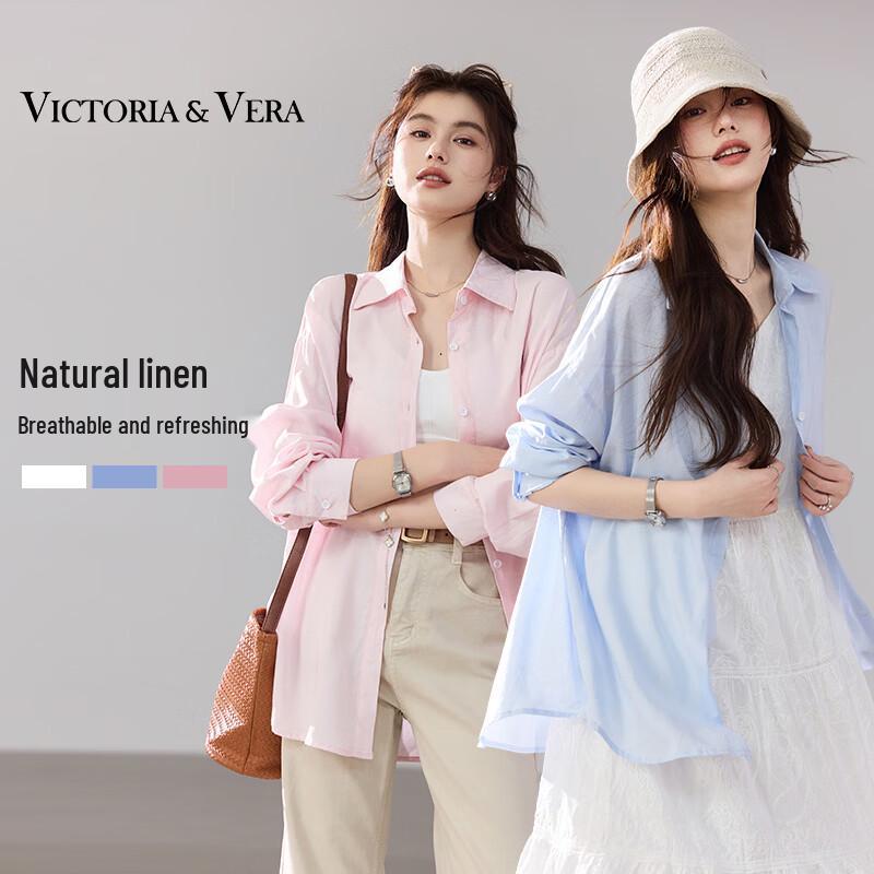 VICTORIA&VERA Women s Linen Blend Long-Sleeve Shirt XL