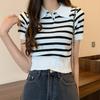 Shop   Women Stripe Collar Short Sleeve Knit Won Wkn Wfab552