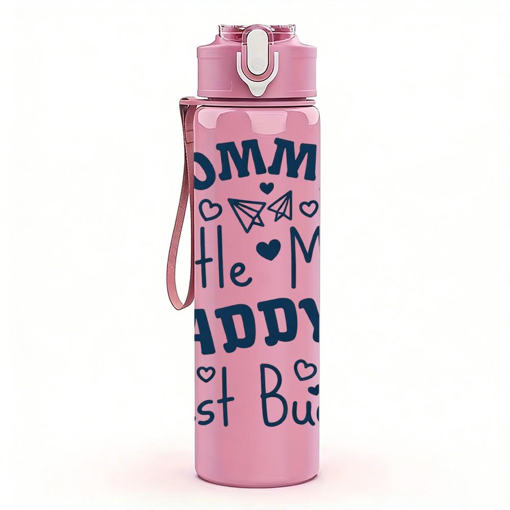 1PC Mommy's Little Man Daddy's Baby Print 750ml Color Plastic Sports Water Bottle Leakproof Flip Straw Lid Suitable for Sports Office Home Use