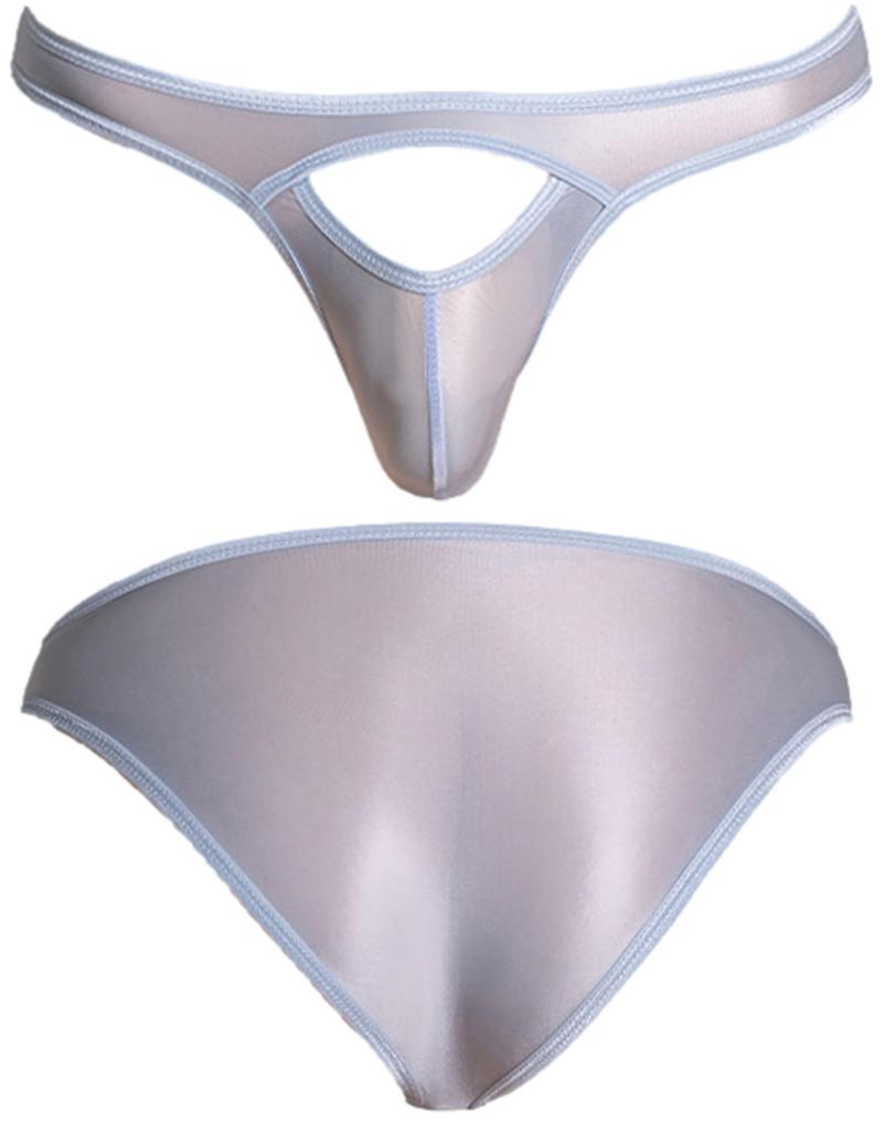 Perforated Play Underwear Front Open Cock Ring Panties Erotic Bikini Full Back Pants Strapon Light [Miracroute] Men's See-Through (XL, Blue)