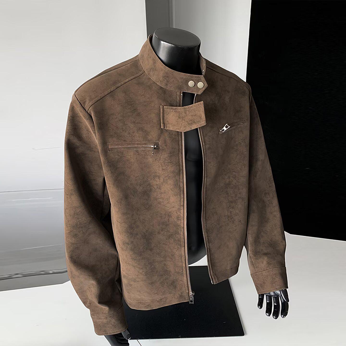 

Trendy Brand Men s Vintage PU Leather Stand Collar Motorcycle Jacket - Loose Fit, Versatile, Casual Top. Large