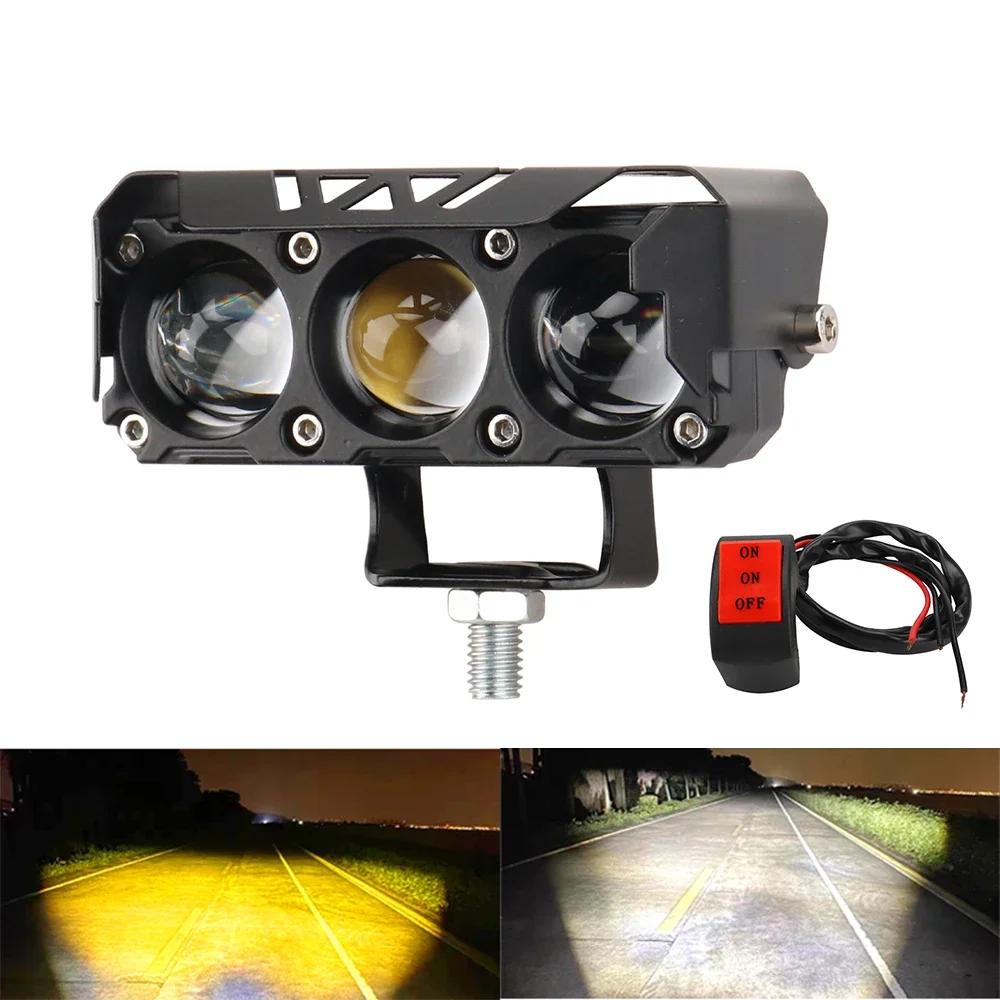 3 Lens Super Bright Light Motorcycle Headlights Led Lens Spotlight Moto Fog Lamp Motorcycle High Low Beams Work Light Scooters