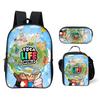 Luxus Neuheit Eigenartig Cool Toca Life World 3D Druck 3 Stück/Set Schüler Schultaschen Laptop Tagesrucksack Rucksack Lunchtasche Federmäppchen