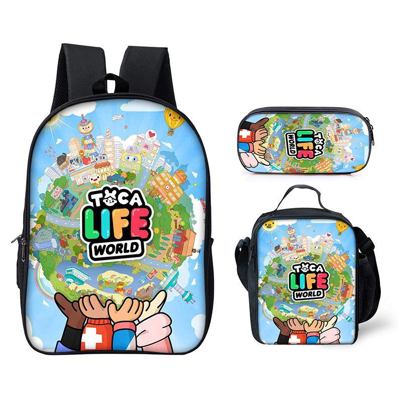 Luxus Neuheit Eigenartig Cool Toca Life World 3D Druck 3 Stück/Set Schüler Schultaschen Laptop Tagesrucksack Rucksack Lunchtasche Federmäppchen
