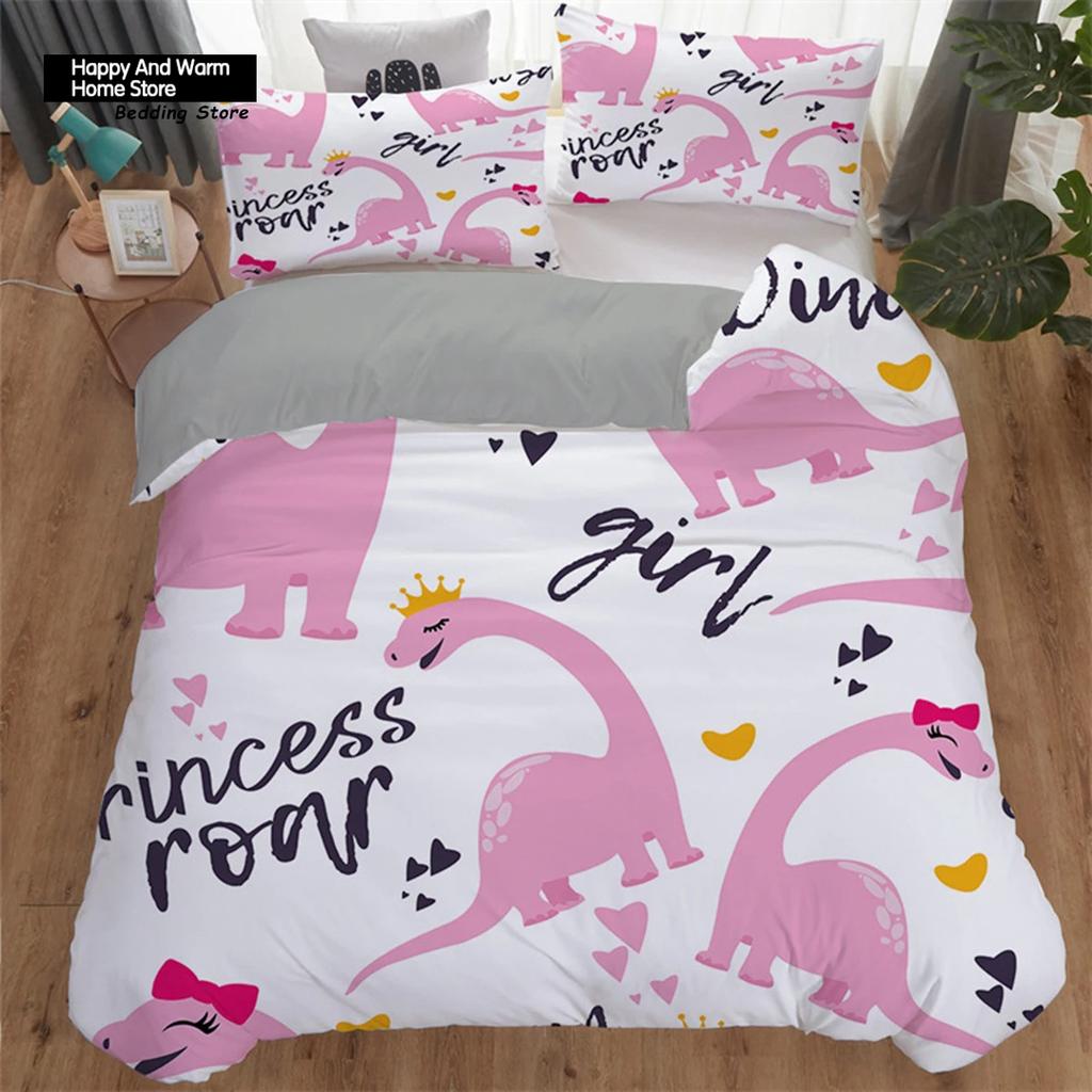 Cartoon Dinosaur Toddler Bedding Set Cartoon Animals Duvet Cover Microfiber Quilt Cover With Pillowcases For Boys Girl Teen