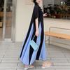 Casual Contrasting Colors Long Dress Summer Fashion Plaid Patchwork Women's Clothing Loose O-Neck Oversized Short Sleeve Dresses