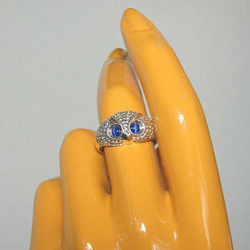 Cute Owl Women Finger Ring Blue Imitation Opal Eyes Simple Animal Jewelry Personality Party Accessories Silver Color New