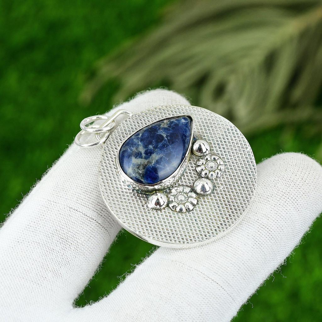 Naturlig Sodalit Ädelsten Indiska Smycken 925 Sterlingsilver Hänge För Kvinnor