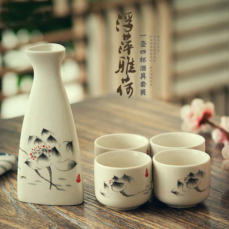 Japanese Porcelain Vintage Ceramic Pot Flagon Liquor Spirits Cups Set Kitchen Dining Bar Drinkware Japanese Sake Wine Set