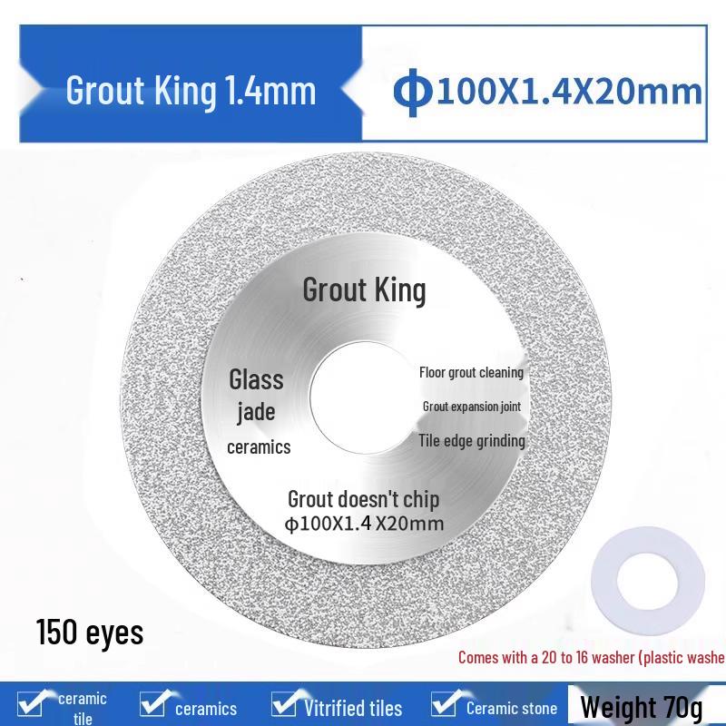 Glass King Brazed Diamond Cutting Disc for Angle Grinders - Ideal for Tile, Jade, Stone, Grout Removal, Grinding, and Dry Cutting