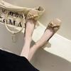Fashion Women's Flat Shoes Square Toe Low Heel Elegant Ladies Footwear with Bow Dress Popular Stylish Cheap Clearance Korean Style Shoe