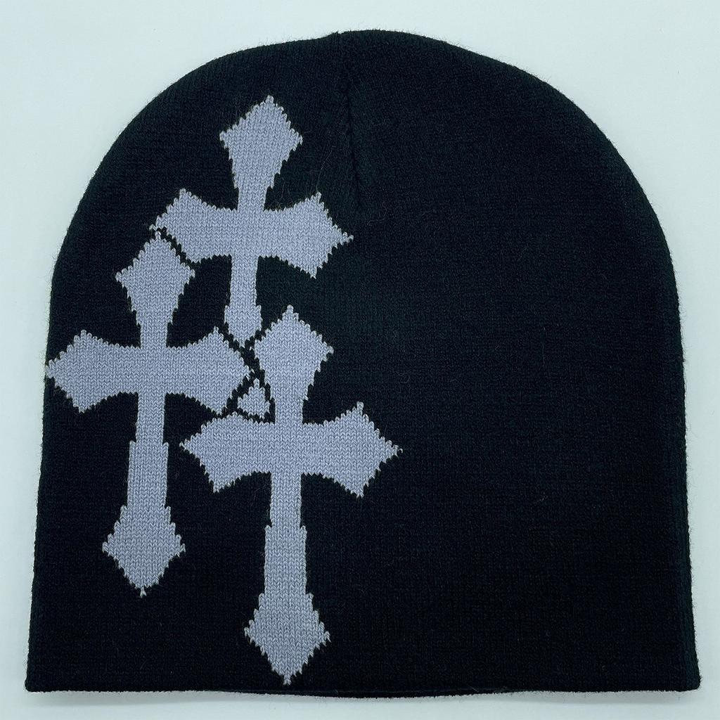Fashion Cross Beanie Hat for Women Men Comfortable Knitted Hat Pullover Cap Winter Autumn Skull Cap Adult Y2K Headdress