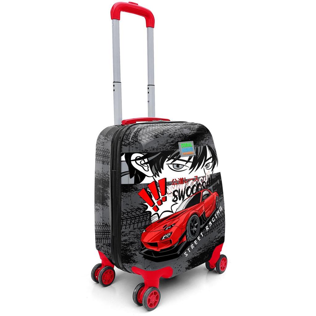 coral high Kids Black Red Anime Car Patterned Children's Suitcase 16738