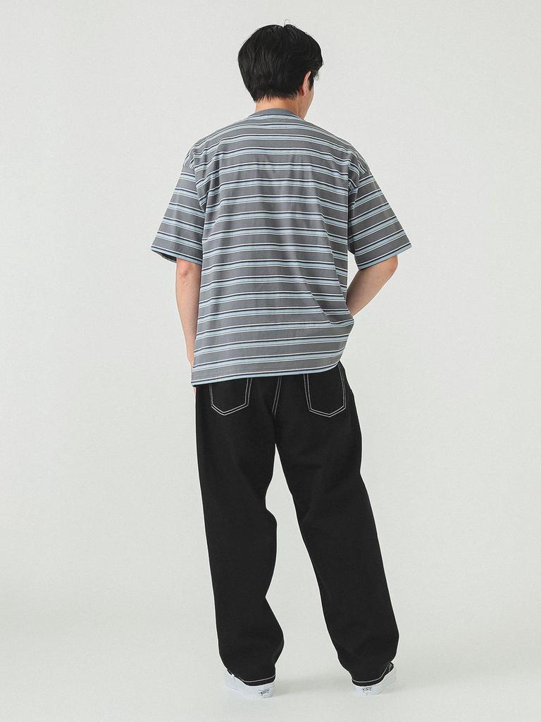 BEAMS TEE Loose Striped Gray Large 11041379639 S/S T-Shirt Men's