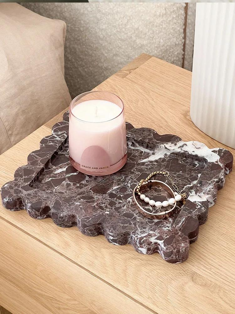 Light Luxury Style Natural Marble Art Storage Tray Creative Home Living Room Tabletop Decoration SauCer Jewelry Storage Dish