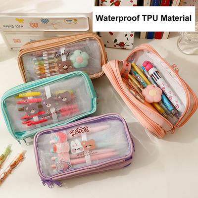 Pencil Case Cute Cartoon Waterproof Dust-proof Transparent Storage PVC Large Capacity Stationery Bag School Supplies