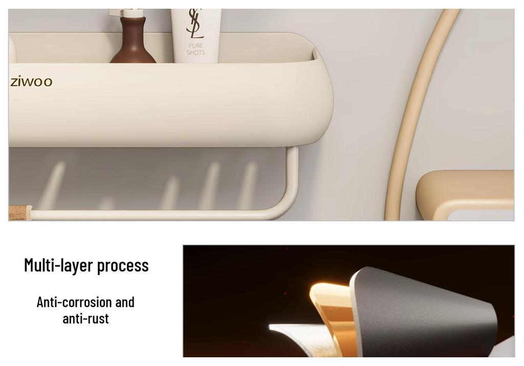 Wall-Mounted Punch-Free Bathroom Shelf for Toiletries and Vanity Storage