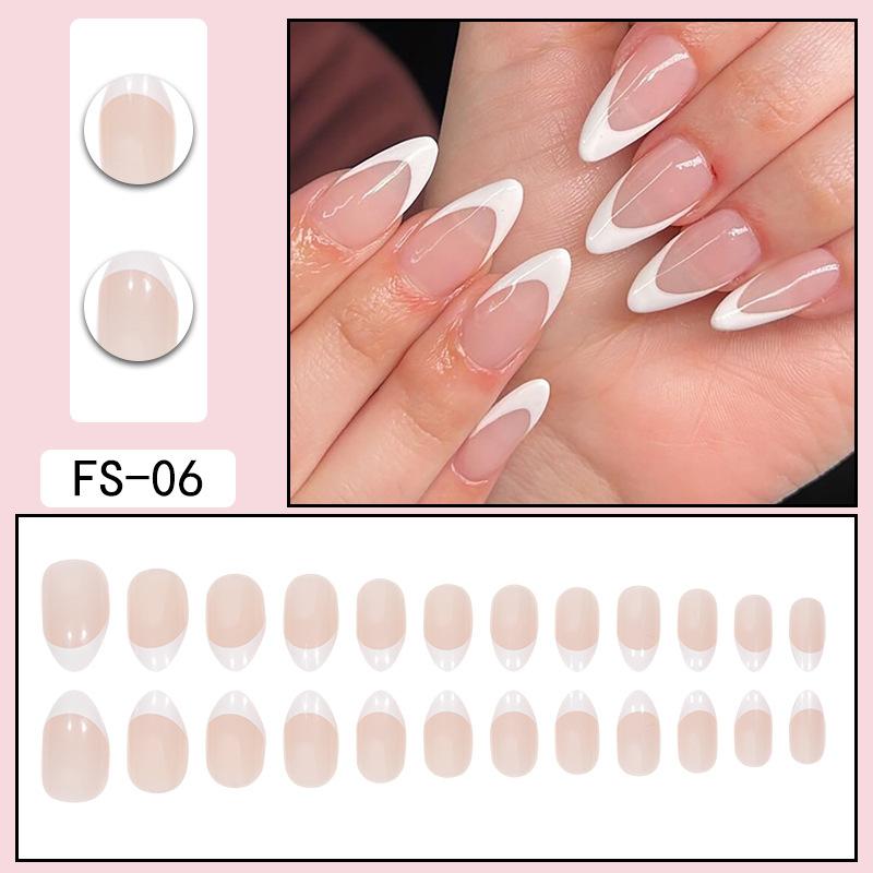 24 Pcs Nude Acrylic Press On Nail Art Short Medium Cheap Artificial Nails Simple White Black French Tips Fake Nails Set For Glue